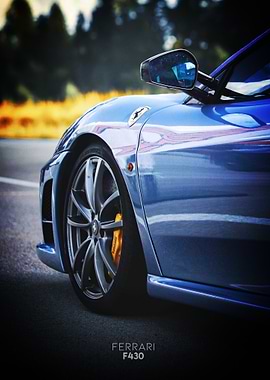 Blue Ferrari F430 Side View Poster
