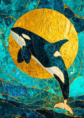 Turquoise Kintsugi Orca Art