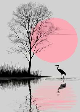 Heron and Tree by Pink Sun