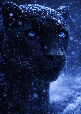 Black Panther with Blue Eyes in Snow