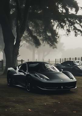 Dark Ferrari on grassy field