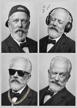 Elderly Man in Four Fun Poses