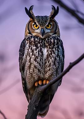 Great Horned Owl Perched on Branch