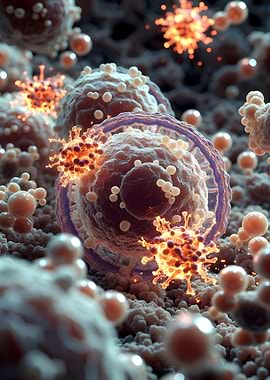 Microscopic view of viruses and cells