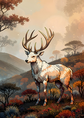 Majestic White Stag in Autumn Forest