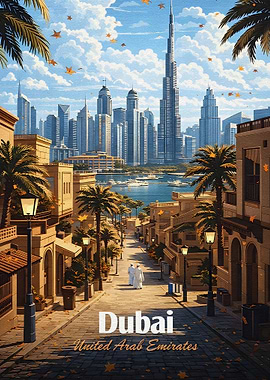 Dubai Skyline with Traditional Street