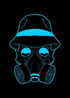 Skull Gas Mask Fedora Neon