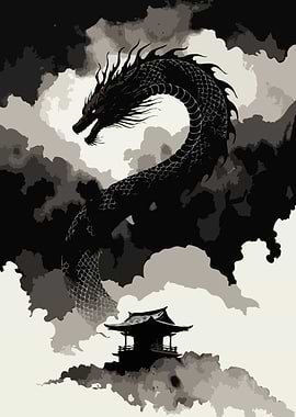 Dragon Over Japanese Temple