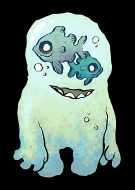 Ghostly creature with fish inside