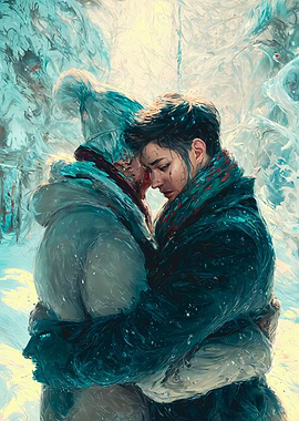 Icy Blue Male Couple Embrace
