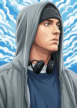 Eminem in Hoodie with Headphones