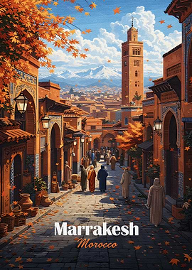 Marrakesh Street Scene with Koutoubia Mosque