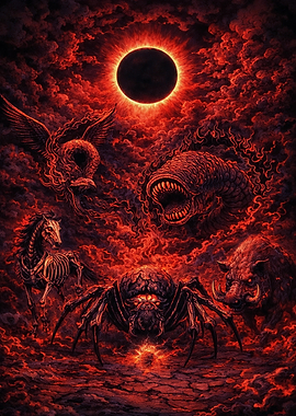 Dark Fantasy Eclipse with Demonic Creatures