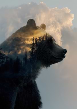 Double Exposure Bear and Forest