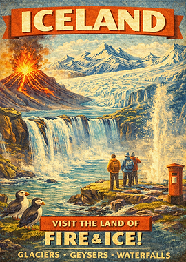 Vintage Iceland Travel Poster