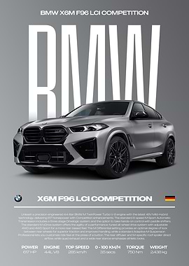 BMW X6M F96 LCI Competition Car Poster