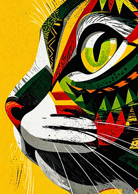 Colorful Abstract Cat Face Illustration