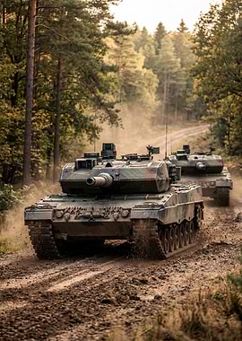 Tanks driving on a dirt road