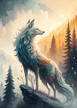 Majestic Wolf in Mountain Landscape