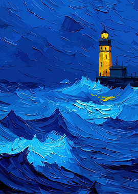 Lighthouse in a Stormy Sea
