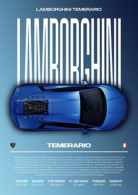 Lamborghini Temerario Car Poster