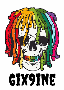 6IX9INE Skull with Rainbow Dreadlocks
