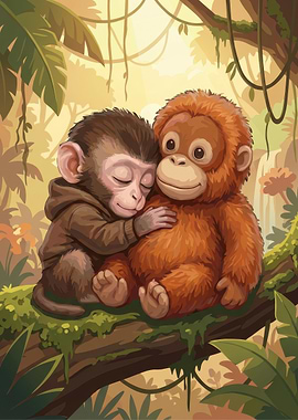 Team Punch Baby Monkey Cuddling