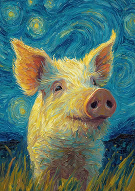 Pig in Starry Night Style