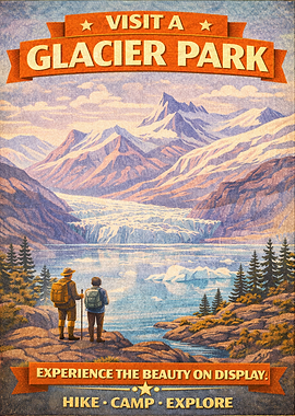 Visit Glacier Park Vintage Poster