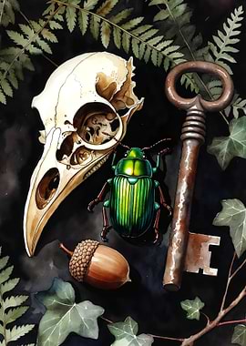 Still Life with Skull, Beetle, and Key