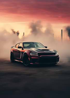 Red Dodge Charger in Smoke