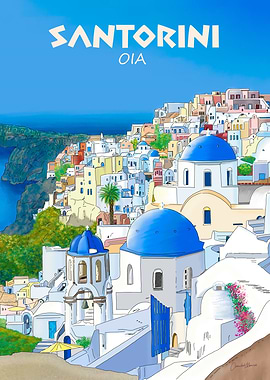 Santorini Oia Greece Travel Illustration