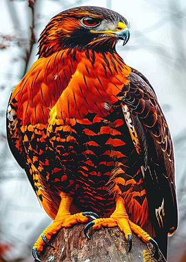 Fiery Eagle Perched on Wood