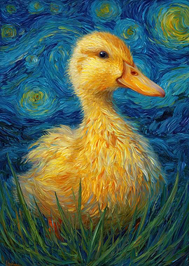 Duckling in Starry Night Style