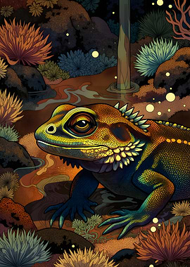 Vibrant Lizard in a Mystical Forest