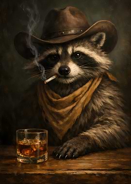 Raccoon Cowboy with Whiskey
