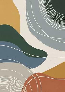 Abstract Organic Shapes with White Lines