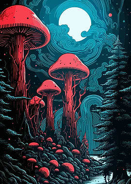 Enchanted Mushroom Forest at Night