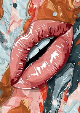 Glossy Pink Lips with Abstract Background