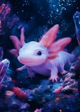 Cute Axolotl in Crystal Cave