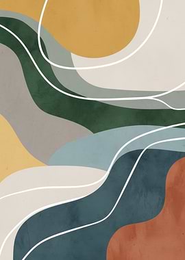Abstract Wavy Shapes with White Lines