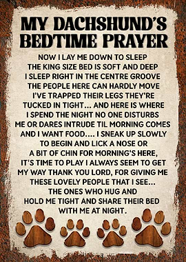 Dachshund Bedtime Prayer Poster