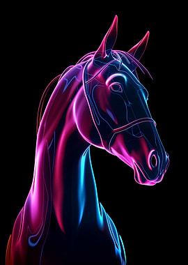 Neon Horse Head Sculpture