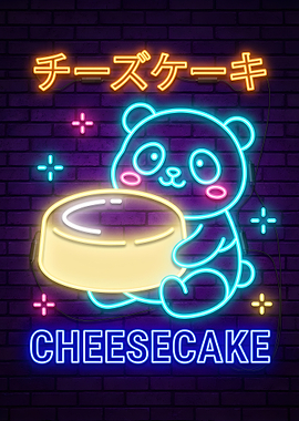 Panda holding cheesecake neon sign