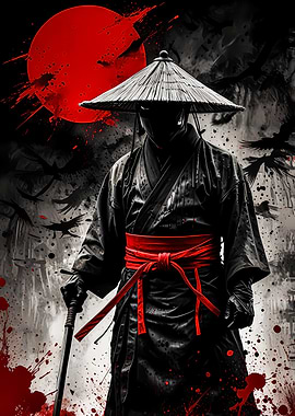 Samurai Warrior with Red Sun