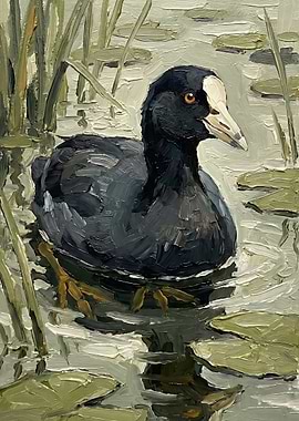Oil Painting of a Coot Bird