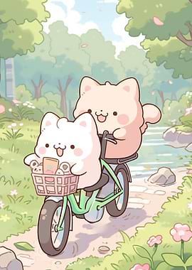 Cute Cats Riding a Bicycle