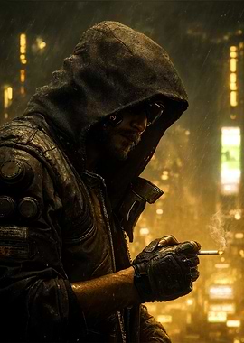 Gritty Cyberpunk Smoker Portrait