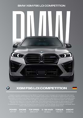 BMW X6M F96 LCI Competition Car Poster