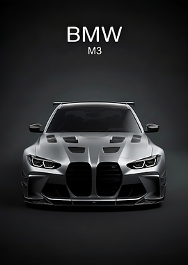 silver sport BMW M3 Front View poster